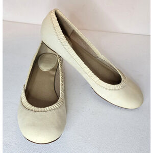 Frye Molly Women's Ballet Flat Cream Leather Shoes Ruched Edge Size 8M